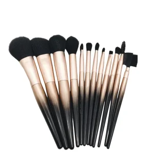New Arrival 12 Piece Soft Synthetic Fiber Wooden Handle Portable Makeup Brush Set High Quality Pink Black Gradient Setting Tools
