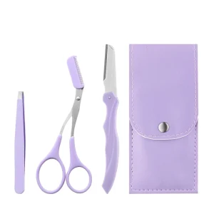 New Arrival Liang Taizuo Pcs Makeup Stainless Steel Purple Tweezers Slanted Blade Extension Scissor Razor Eyebrow Trimmer