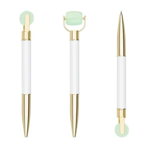 New Arrival Multi function Pen Resin Skin Care Jade Facial Massage Roller Ball Pen with Customized LOGO for Beauty Salon Gifts