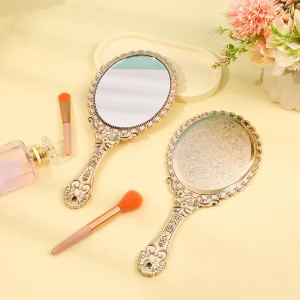 New Electroplated Plastic Portable Retro Handheld Ancient style Small Mirror Makeup Mirror