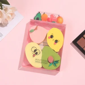 New High Quality Facial Beauty Makeup Tool Flat Fruit Shape 4 in 1 Set Wet and Dry Makeup Sponge