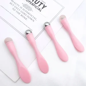 New Pink Mini Emerald Stainless Steel and Soft Silicon Spatula Eye Makeup Facial Spoon