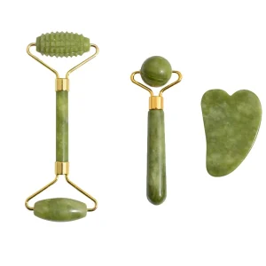 New Products High End Gift Slimming Massager Green Jade Stone Facial Roller Guasha Box