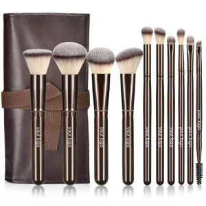 New Professional 10 Piece Makeup Brush Set Wooden Handle Cosmetic Brushes for Foundation Blending Powder