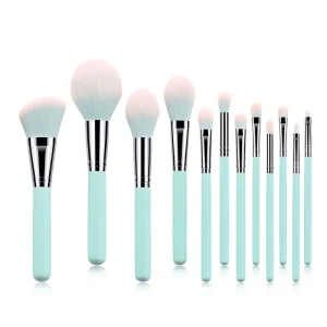 New Professional 12 Pcs Blue Makeup Brush Set with Pouch Bag High Quality Private Label Face & Concealer Brushes