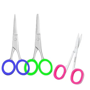 New Stainless Steel Eyebrow Trimming Scissor With Silicon Ring Portable Nose Hair Scissor