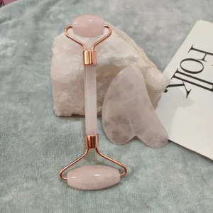 New Trendy Rose Quartz Jade Roller Gua Sha Set Stone Massage Jade Skin Cosmetic Care & Tools