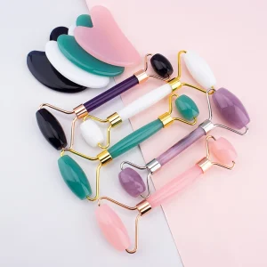 Noiseless Face Massage Natural Stone Rose Quartz Amethyst Stones Gua Sha Green Jade Roller