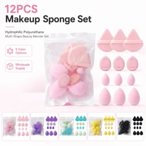 OEM 12PCS 5 Color Multi Shape Set Hydrophilic PU Latex Free Makeup Blender Powder Puff Makeup Sponge