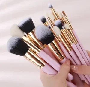OEM 15 Piece High End Makeup Brush Set for Foundation Blush Concealer Eyeshadow Eyebrows with Highlight Pink Brushes