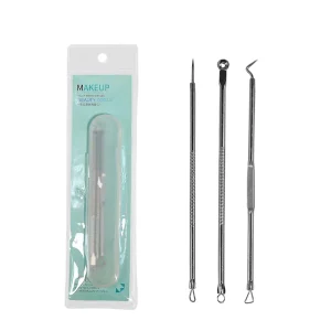 OEM 3 Pcs Set Cardboard PET PP Box Stainless Steel Skin Care Tools Blackhead Remover Acne Needles