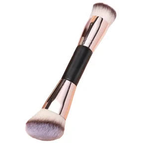 OEM Double Headed Face Makeup Brush Set with Synthetic Hair and Wood Handle Flat Style for Foundation & Concealer Use