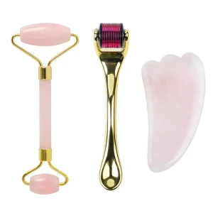 OEM High Quality Jade Stone Derma Anti Aging Gua Sha Set Jade Roller Derma Rollers for Face