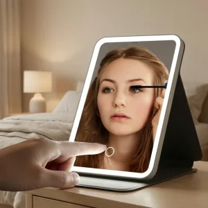 OEM ODM Manufacturer Portable Smart LED Makeup Mirror Folding PU Leather Pocket Mirror with Rechargeable Customizable Color