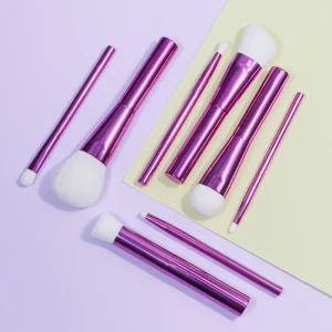 OEM ODM Service 8 Pcs Professional Makeup Brush Set Metal Handle White Nylon Bright Purple Ferrule Easy Clean for Holiday Gift