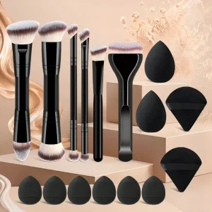 OEM ODM Synthetic Hair Makeup Brush Set Beauty Sponge Powder Puff Dual Ended Foundation Eyeliner Brush Custom Logo Private Label