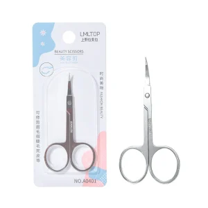 OEM Point Head Eyebrow Scissor A0401 Stainless Steel Beauty Makeup Tweezer Curved Cuticle Nail Plastic Handle