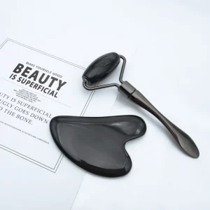 Obsidian Eye Cream Roller Massage Spoon Gua Sha Combination Facial Massage Roller Black Metal Lift V face Beauty Stick Tool