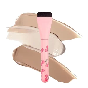 One Row Nylon Flat Foundation Brush, Cherry Printed Plastic Handle, Seamless, Ultra Thin, for Beginners