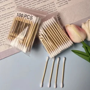 Organic Bamboo Cotton Swabs Buds 75mm 100% Cotton Q Tips for Makeup Skincare Hygiene