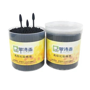 Organic Black Q tip Cotton Swabs Precision Makeup Nose Eyelash Skin Care Face Cotton Bud Disposable Wood Paper Stick