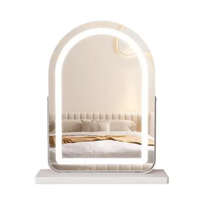 Oval Metal Frame Glamour Mirror 3 Color Stepless Dimmable 10x Magnification Smart Tabletop Mirror for Bedroom