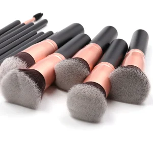 Personalized 14 Pcs Black and Rose Gold Foundation Makeup Brush Set Without Private logo