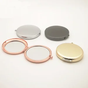 Personalized Customised MakeUp Vanity Engraved Blank Logo Sliver Rose Gold Mirror Metal Mini Make up Mirror