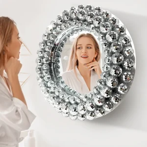 Personalized Disco Ball Makeup Mirror with Lights Sparkling Wedding Vanity Mirror Decor for Bedroom Dressing Table
