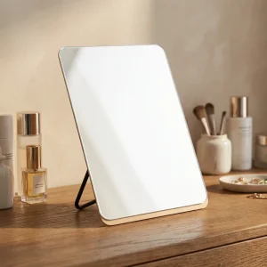 Personalized Single Sided Square Design Vertical Folding Metal Chrome Desktop Makeup Mirror for Bedrooms Dormitories