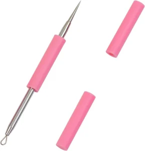 Pimple Extractor Acne Removal Needle Surgical Grade Stainless Steel & Silicone 2 in 1 Blackhead Remover Pink