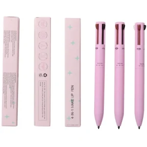 Pink 4 in 1 Makeup Pen Multi function Eyeliner Lip Liner Eyebrow Pencil Highlighter Silkworm Pen Waterproof Makeup Container