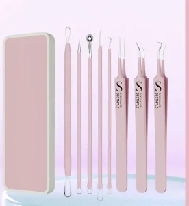 Pink Acne Needle Tweezers Blackhead Removal Skin Care Whitehead Stainless Steel Pimple Plucking Extractor Tools