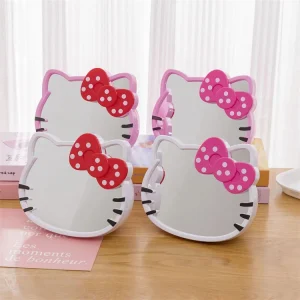 Pink Cartoon Lovely KT Cat Mirror Plastic Desktop Makeup Mirror Girly Single Sided Princess Mirror with Storage Box