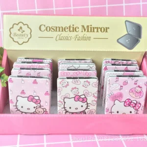 Pink Cute KT Makeup Mirror Compact Mirror Double Sided Folding Pocket Mirror for Princess Travel Ornaments Daily Makeup