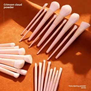 Pink Gradient Series 28-Piece Professional Makeup Brush Set Wooden Handles Nylon Bristles for Foundation Concealer Highlight