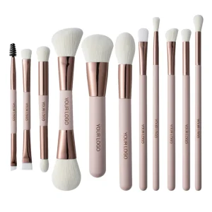 Pink Handle Rose Gold Makeup Brush Set Dual-end Beauty Tool Kit for Foundation Eyeshadow Blending Brushes with Bag