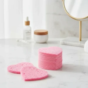 Pink Heart Makeup Sponges Natural Cellulose Face Pads for Exfoliating and Makeup Removal