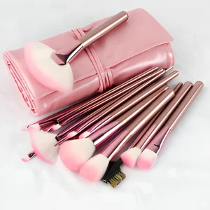 Pink Metal Handle Makeup Brush Set 22 Pcs Makeup Brush Set with Bag