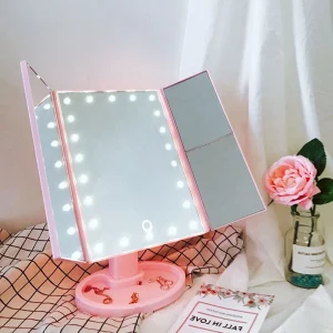 Pink Mini Foldable LED Cosmetic Mirrors Makeup Mirror Beauty Products for Women