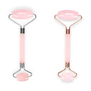 Pink Rose Quartz Roller and Jade Roller with Acrylic Handle for Face Massage