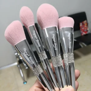 Pink Synthetic Makeup Brushes 9pcs Makeup Brush Set Private Label Make up Brushes