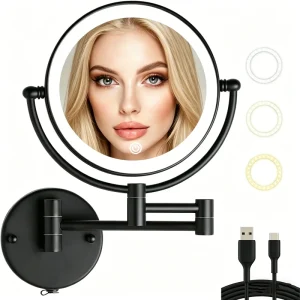 Plug in Magnifying Makeup Mirror with 3 Tones LED Lights Double Sided Vanity Mirror for Bathroom with 10X Magnification