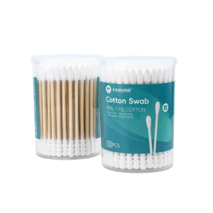 Pointed Screw Tip Cotton Bud 100pcs Bamboo Stick Cotton Swab with pp Box for Makeup Remover