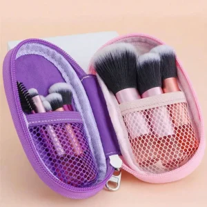 Portable 10-Piece Synthetic Fibre Makeup Brush Set Clear Plastic Handles Travel-Friendly Shortened Design for Eyeshadow Blush