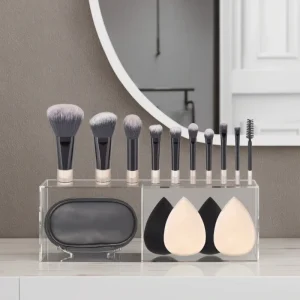 Portable 10pcs Mini Makeup Brushes Soft Vegan Hair Transparent Mini Handle Travel Makeup Brush Set With Bag