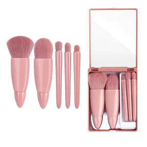Portable 5 Piece Multi Function Makeup Brush Set Cosmetic Kit Powder Blush Foundation Eye Shadow Brushes Mirror Case for Face