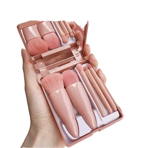 Portable 5pcs Multi Function Synthetic Hair Makeup Brush Set Foundation Powder Blush Eye Shadow Face Cosmetic Kit Mirror Case