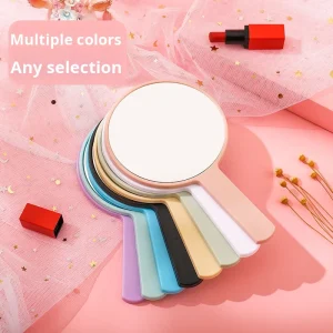 Portable DIY Girls High-Definition Double Sided Bronze Finish Customizable Logo Print Handle Handheld Makeup Mirror Rose Shape
