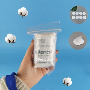 Portable Disposable 100% Natural Cotton 220gsm Facial Makeup Remover Small Package Design Round Cotton Pad